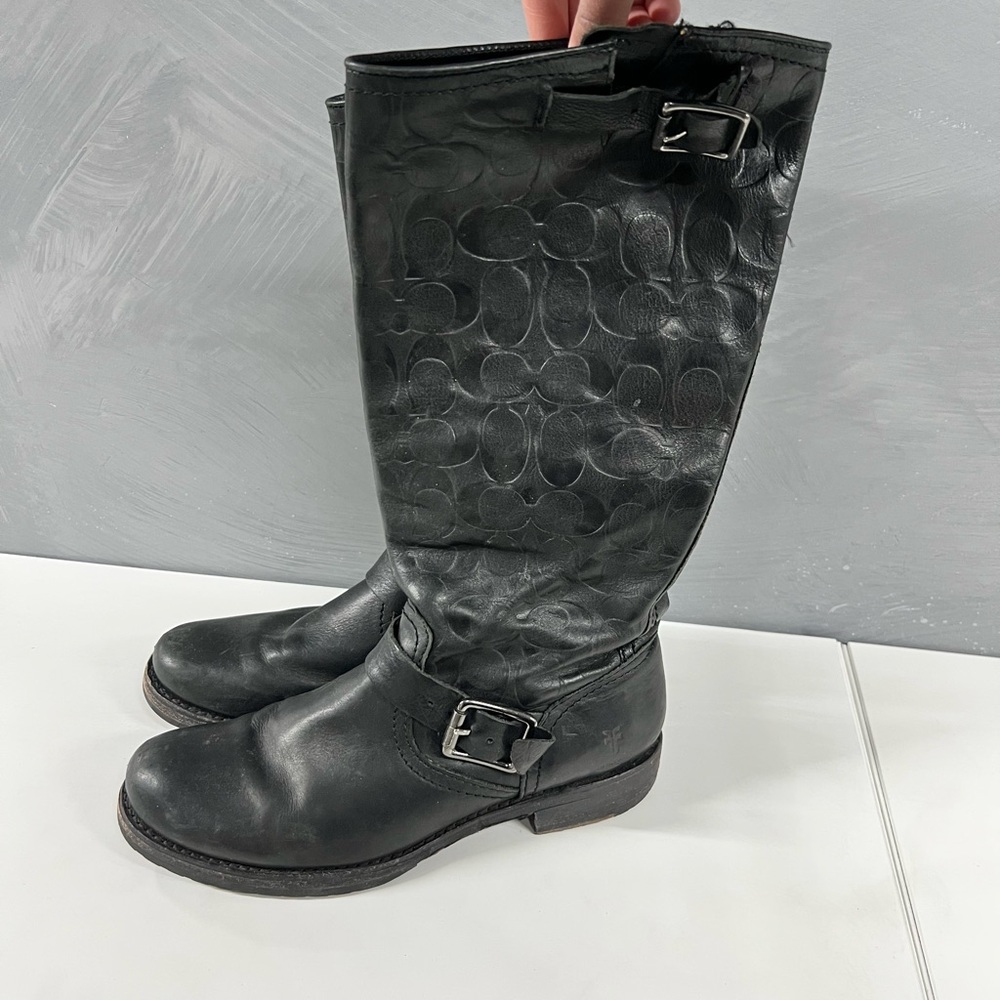 Frye x Coach Black Monogram Knee High Boots